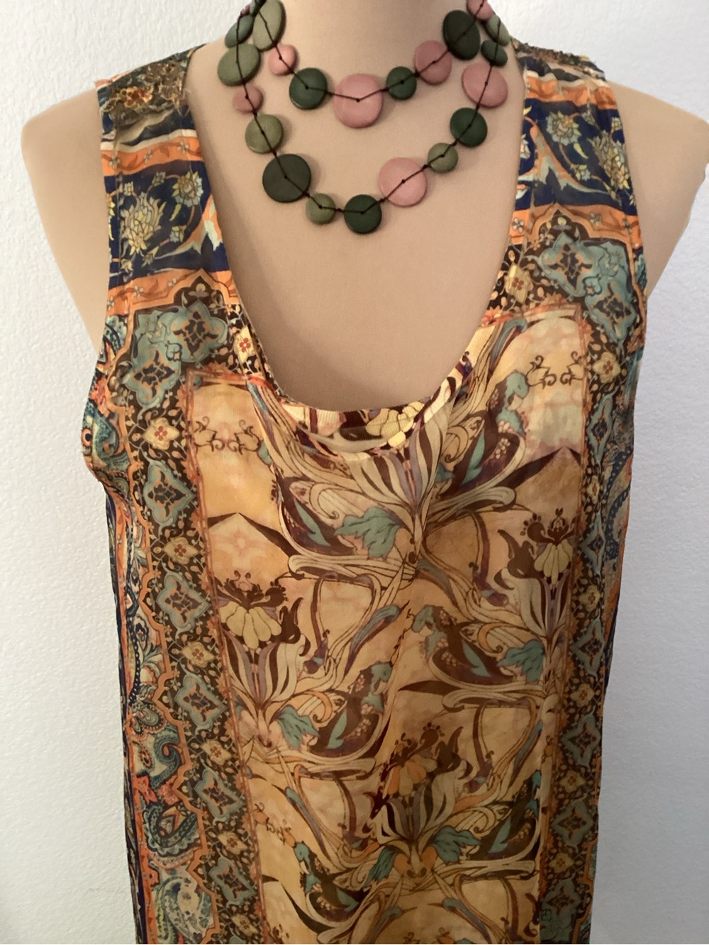 ONE WORLD Boho Paisley Sleeveless Tunic in Beige, Teal, Brown - Picture 2 of 12